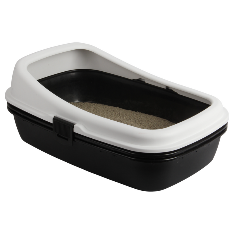 Cat Litter Tray with Sieve. Sifting Litter Box. (Black & White)