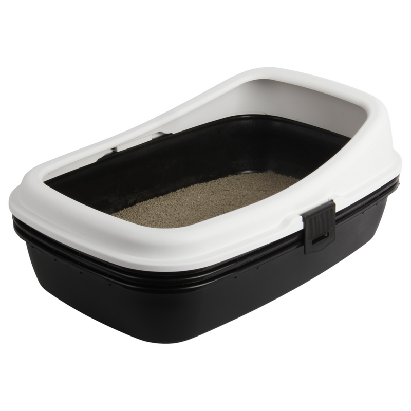 Cat Litter Tray with Sieve. Sifting Litter Box. (Black & White)