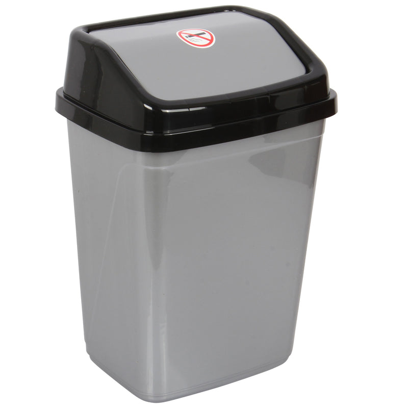 10 Liter Swing Bin Lidded Dustbin. Plastic Rubbish Waste Bin. (Silver)