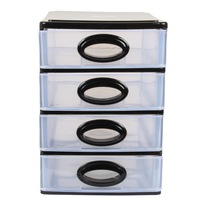 4 Tier Drawer Storage Unit. Transparent Desktop Drawer.