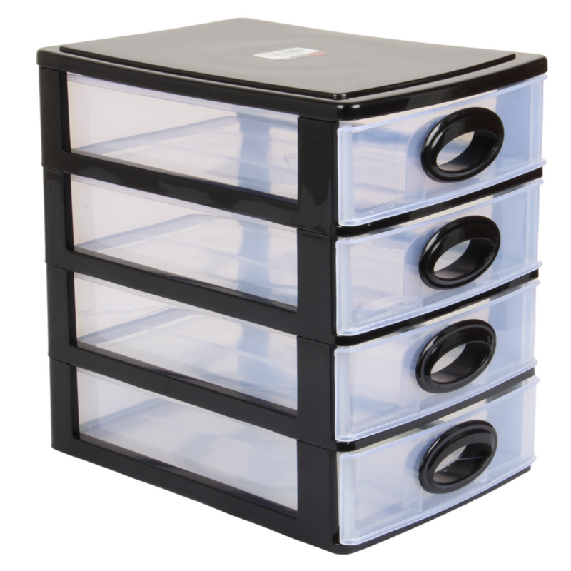 4 Tier Drawer Storage Unit. Transparent Desktop Drawer.