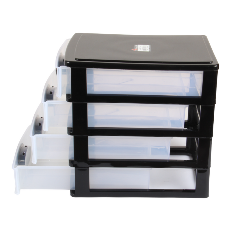 4 Tier Drawer Storage Unit. Transparent Desktop Drawer.