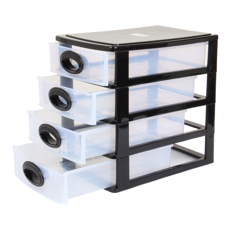 4 Tier Drawer Storage Unit. Transparent Desktop Drawer.