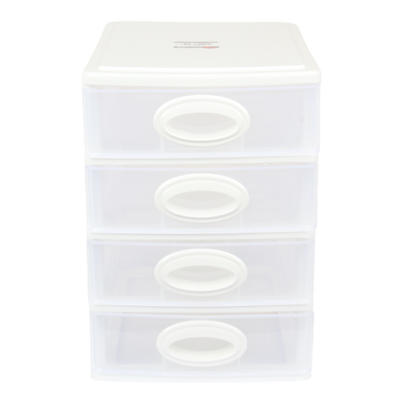 4 Tier Drawer Storage Unit. Transparent Desktop Drawer.