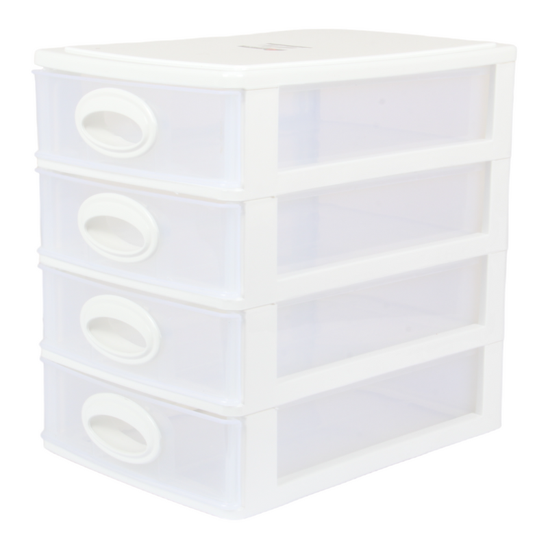 4 Tier Drawer Storage Unit. Transparent Desktop Drawer.