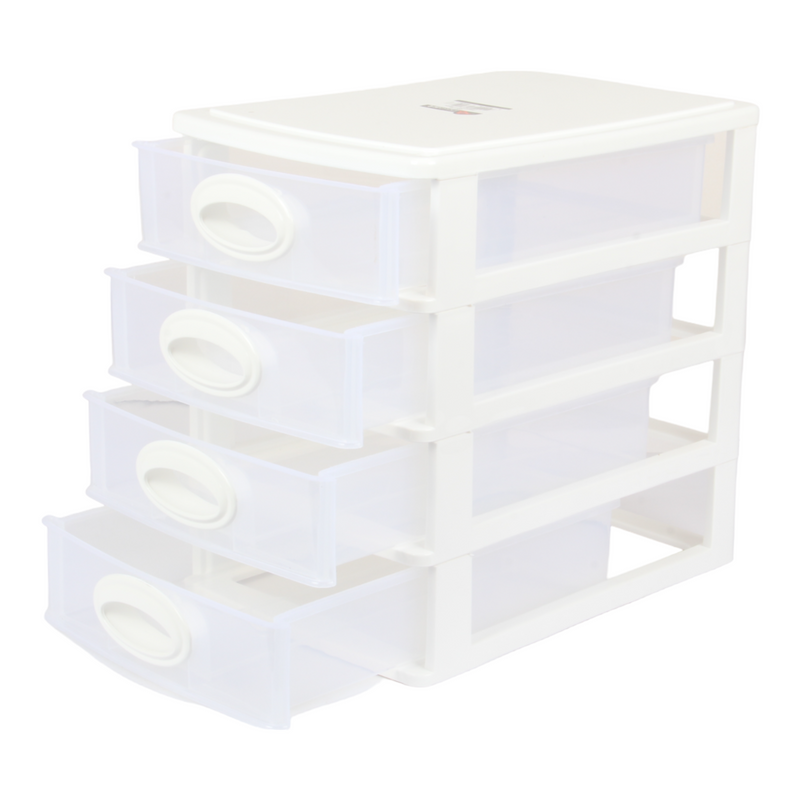 4 Tier Drawer Storage Unit. Transparent Desktop Drawer.