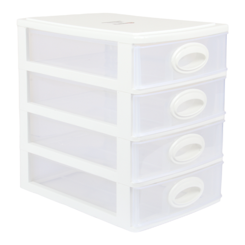 4 Tier Drawer Storage Unit. Transparent Desktop Drawer.