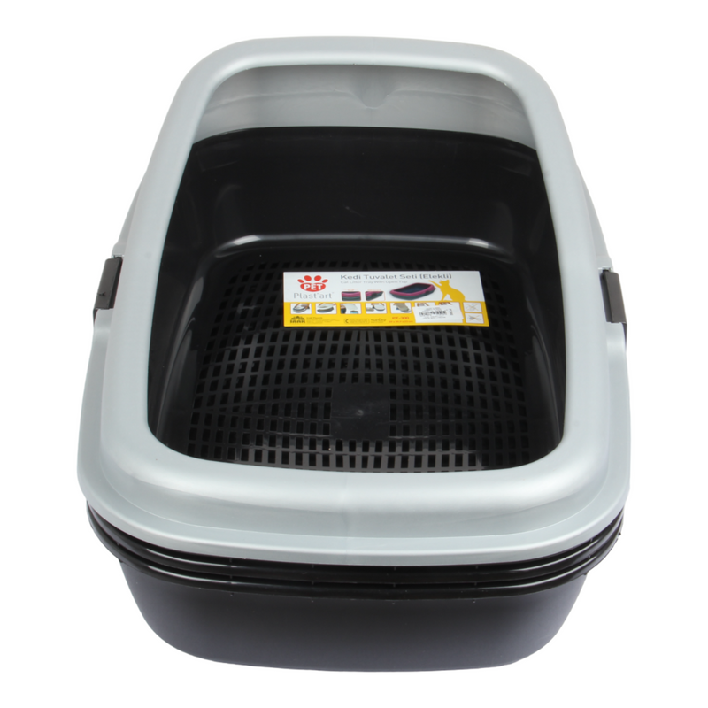 Cat Litter Tray with Sieve. Sifting Litter Box. (Black & Grey)