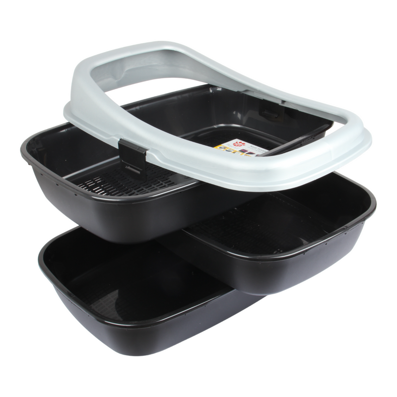 Cat Litter Tray with Sieve. Sifting Litter Box. (Black & Grey)