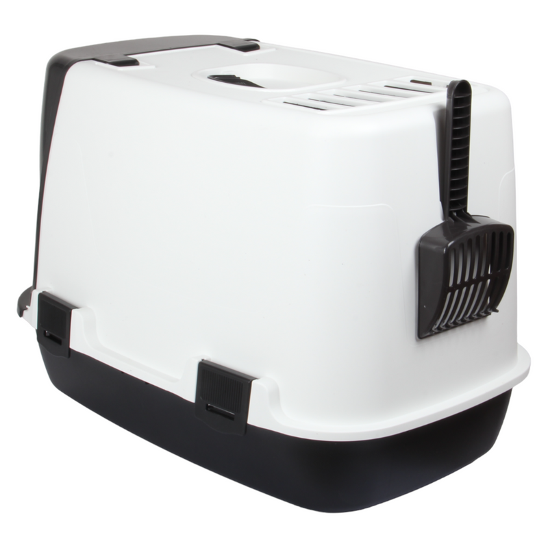 Pet Hooded Litter Tray Box with Scoop. Carbon Filter Litter Box.