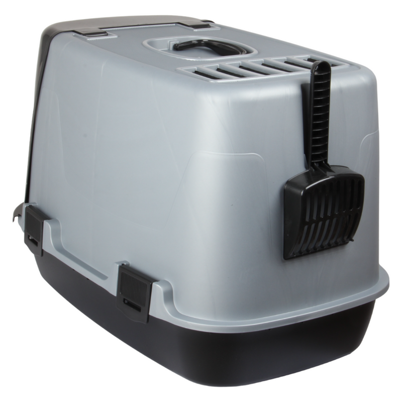 Pet Hooded Litter Tray Box with Scoop. Carbon Filter Litter Box.