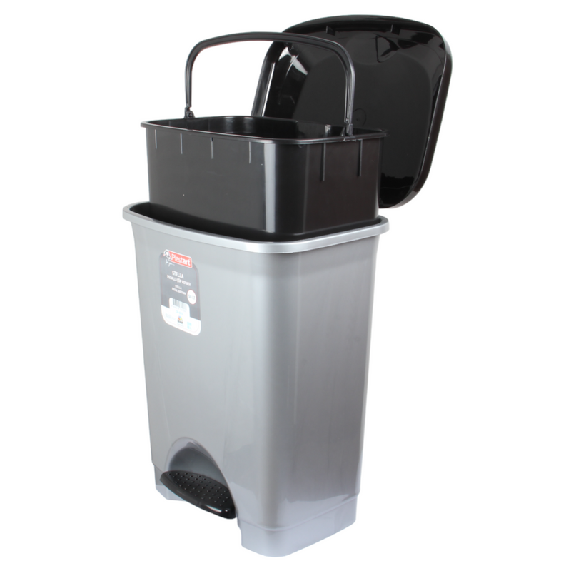 50L Plastic Kitchen Pedal Bin with INNER Bucket. Foot Recycling Dustbin.