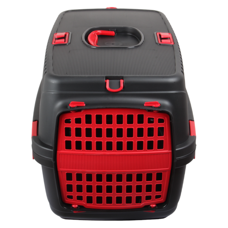 Plastic Pet Carrier. Pet Carrying Case. (Black & Red)