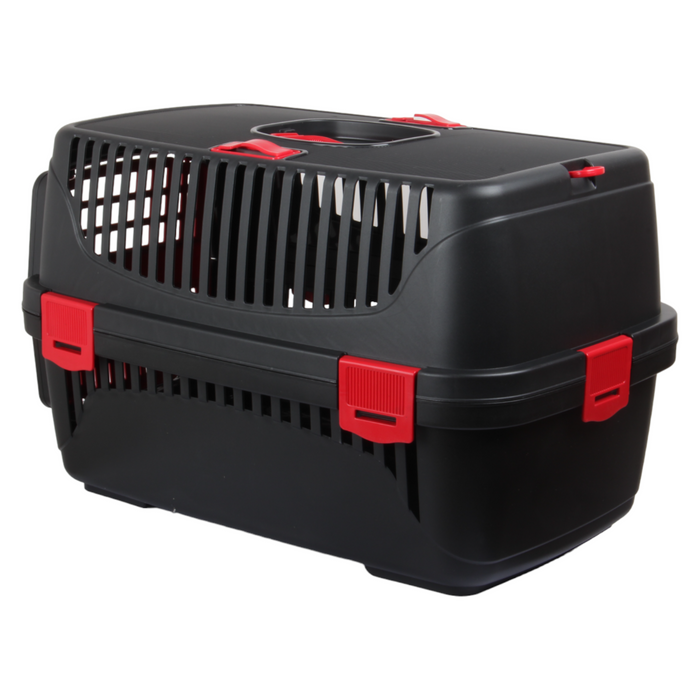 Plastic Pet Carrier. Pet Carrying Case. (Black & Red)