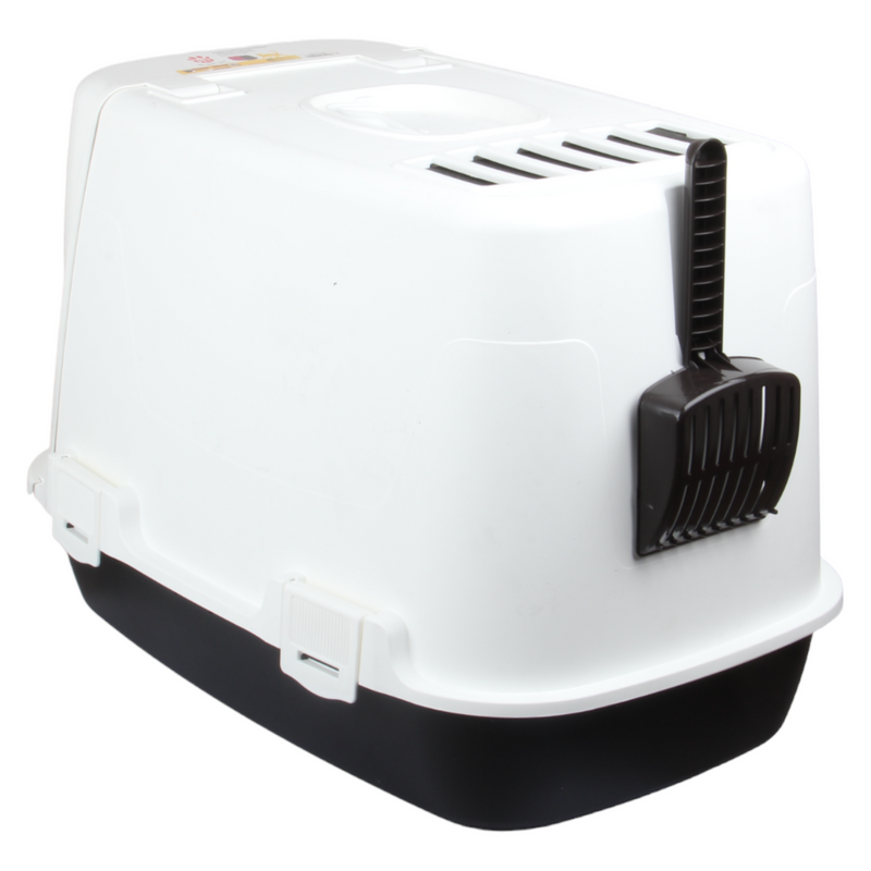 Pet Hooded Litter Tray Box with Scoop. Carbon Filter Litter Box.