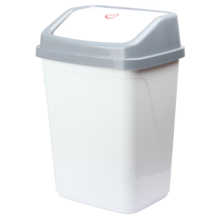 10 Liter Swing Bin Lidded Dustbin. Plastic Rubbish Waste Bin. (White)