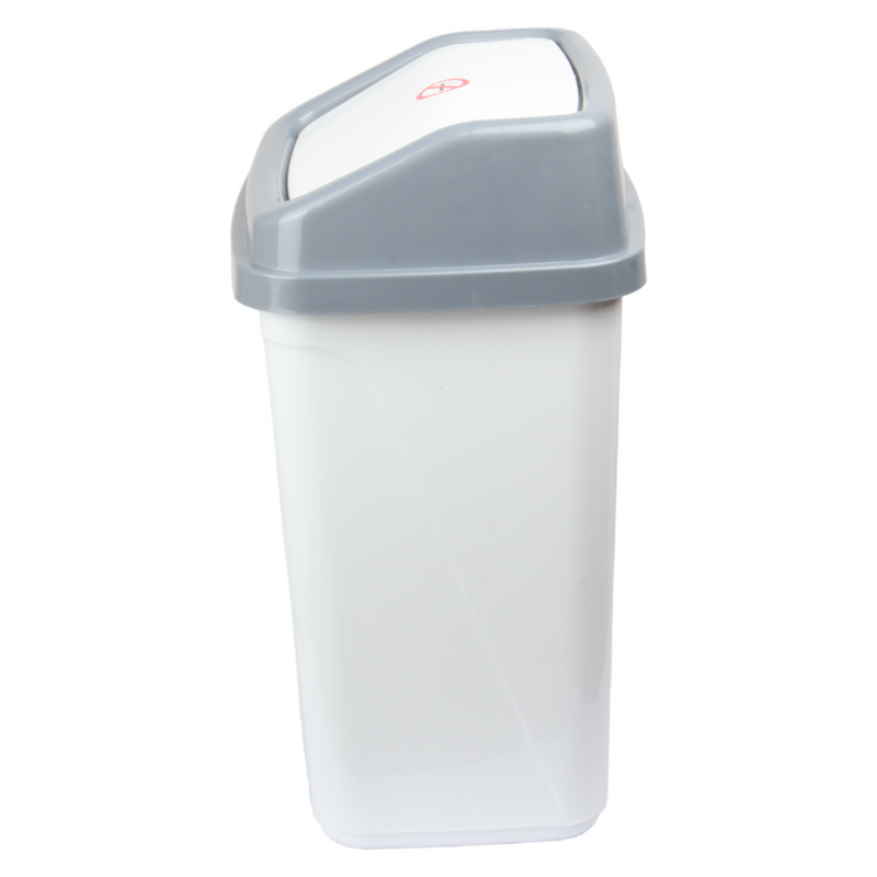 10 Liter Swing Bin Lidded Dustbin. Plastic Rubbish Waste Bin. (White)