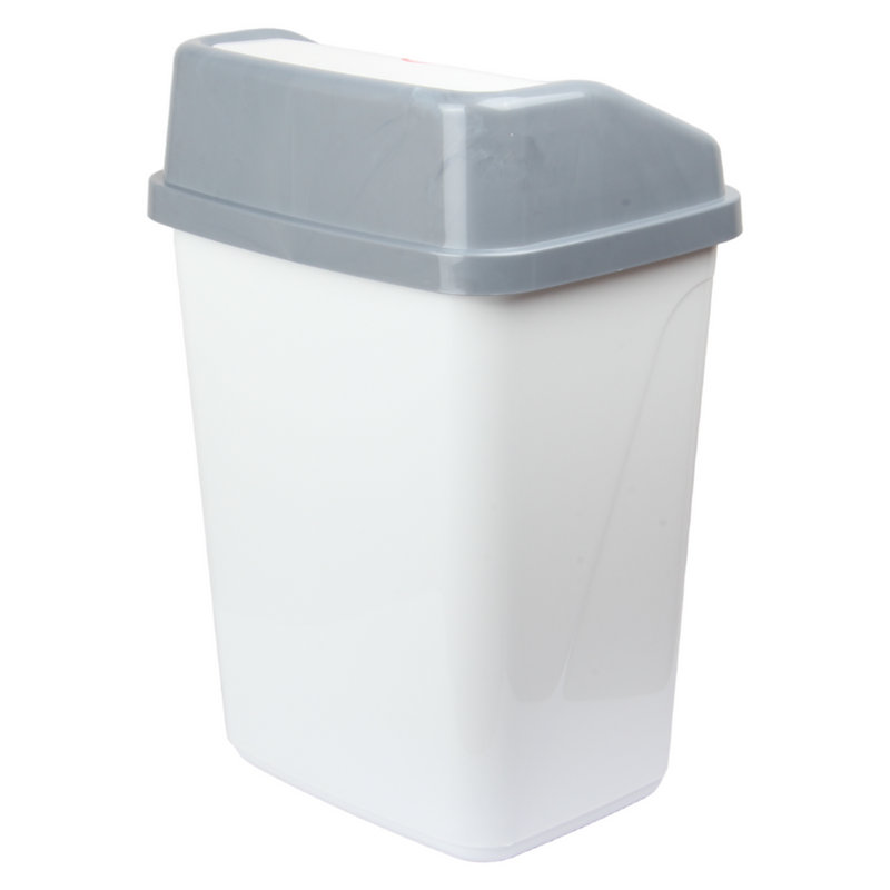 10 Liter Swing Bin Lidded Dustbin. Plastic Rubbish Waste Bin. (White)