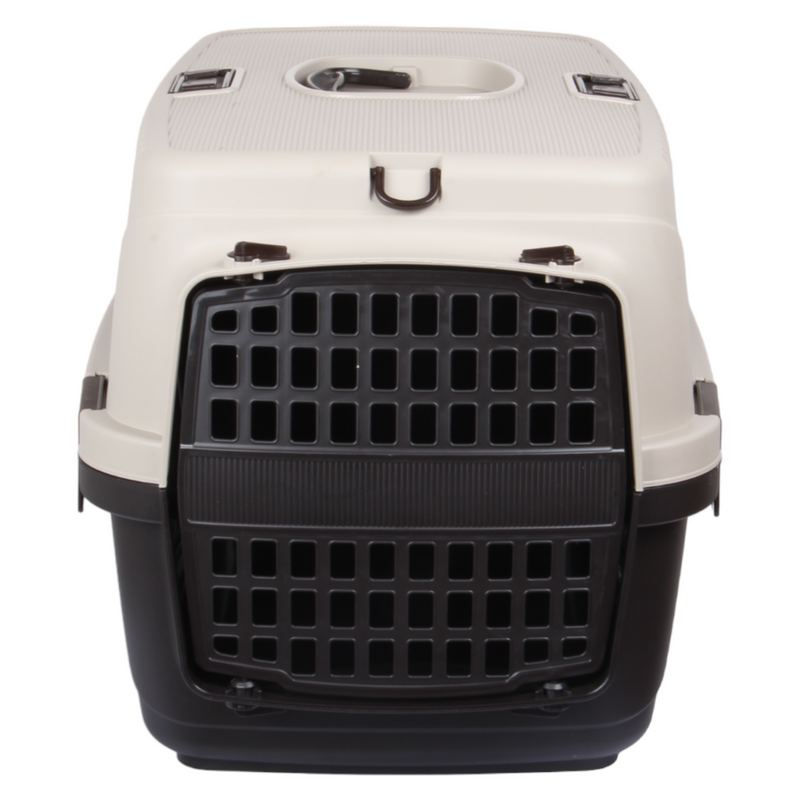 Plastic Pet Carrier. Pet Carrying Case. (Beige & Brown)