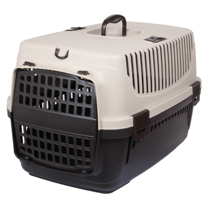 Plastic Pet Carrier. Pet Carrying Case. (Beige & Brown)