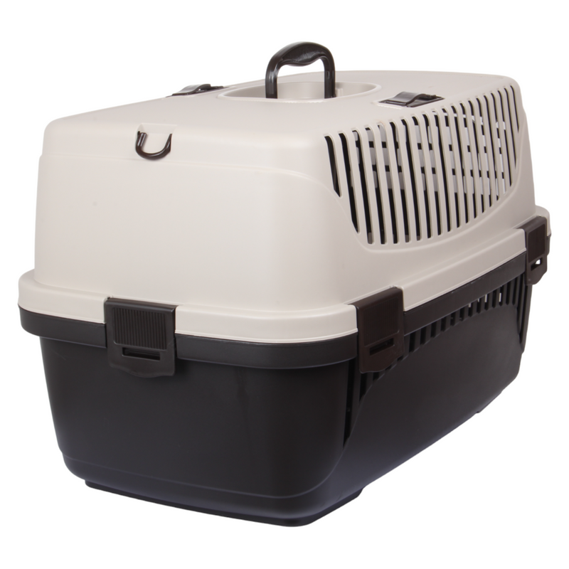Plastic Pet Carrier. Pet Carrying Case. (Beige & Brown)