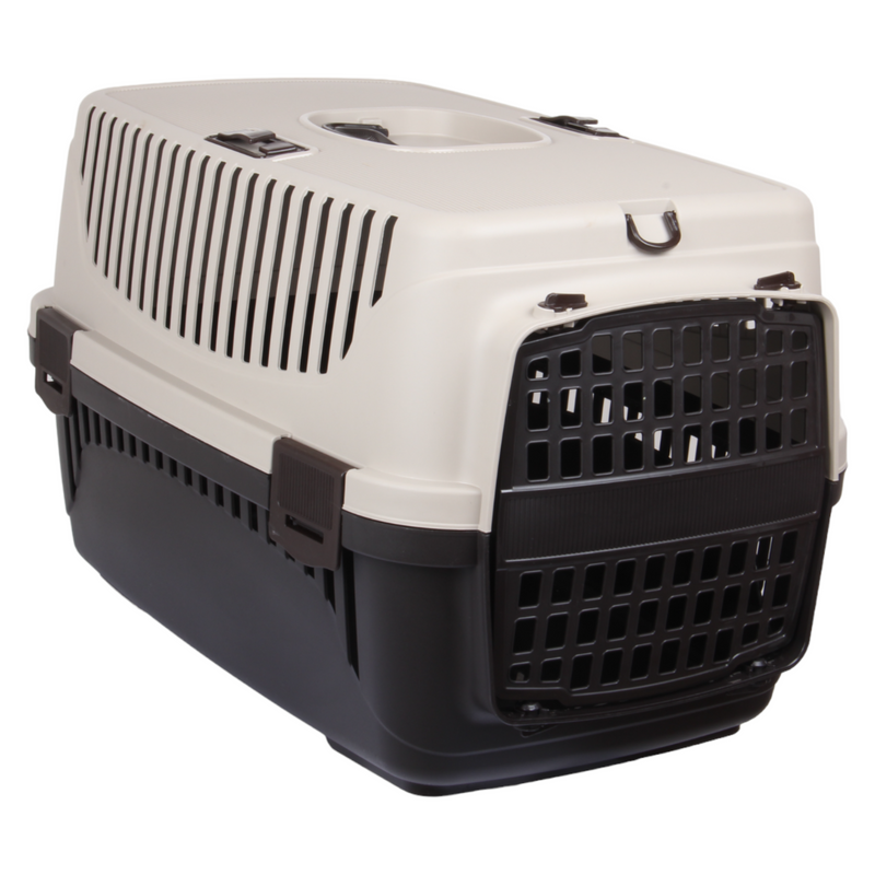 Plastic Pet Carrier. Pet Carrying Case. (Beige & Brown)