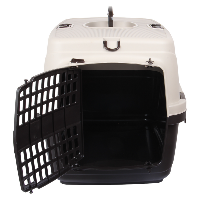 Plastic Pet Carrier. Pet Carrying Case. (Beige & Brown)