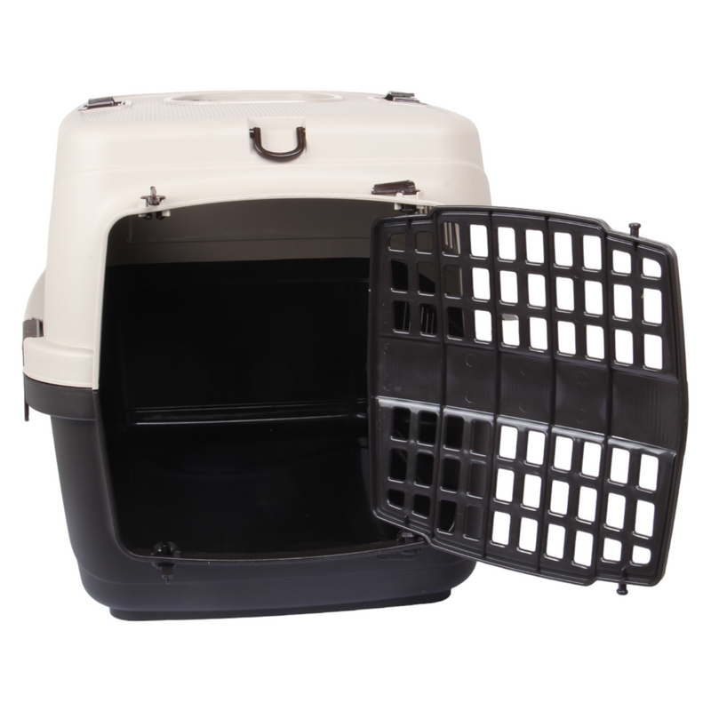 Plastic Pet Carrier. Pet Carrying Case. (Beige & Brown)