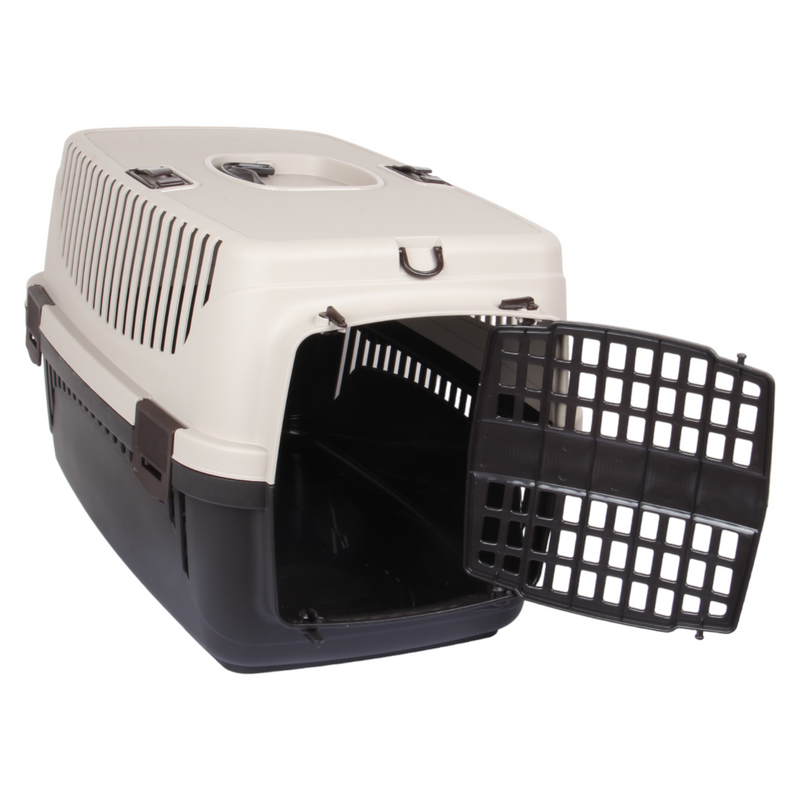 Plastic Pet Carrier. Pet Carrying Case. (Beige & Brown)
