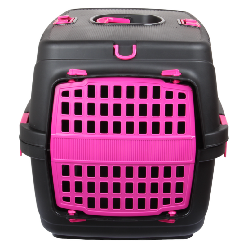 Plastic Large Pet Carrier. Pet Travel Box. Black & Pink