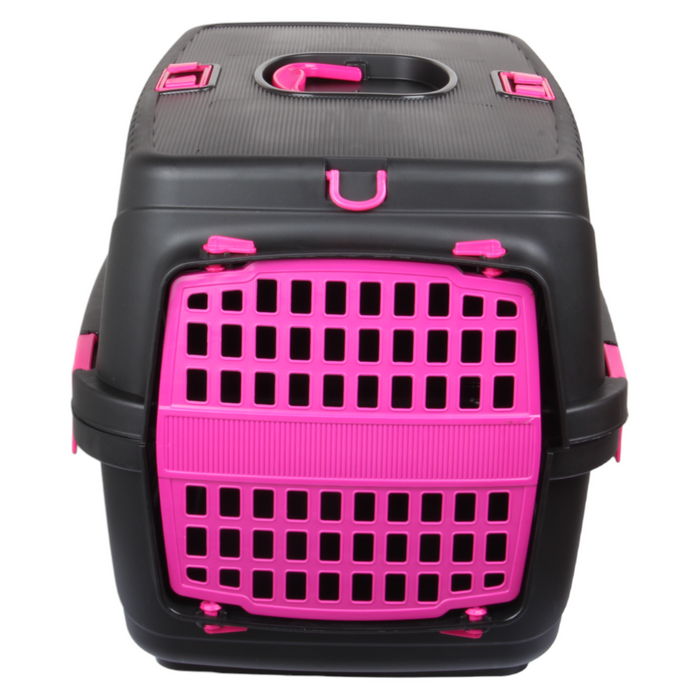 Plastic Large Pet Carrier. Pet Travel Box. Black & Pink