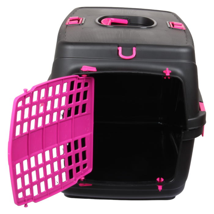 Plastic Large Pet Carrier. Pet Travel Box. Black & Pink