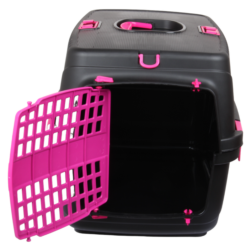 Plastic Large Pet Carrier. Pet Travel Box. Black & Pink