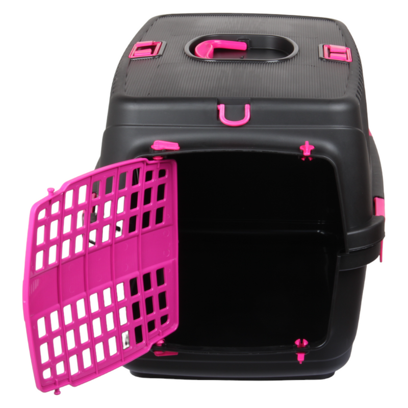 Plastic Large Pet Carrier. Pet Travel Box. Black & Pink