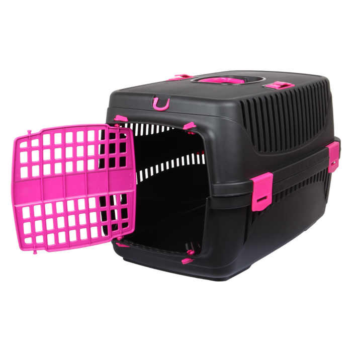 Plastic Large Pet Carrier. Pet Travel Box. Black Pink All In