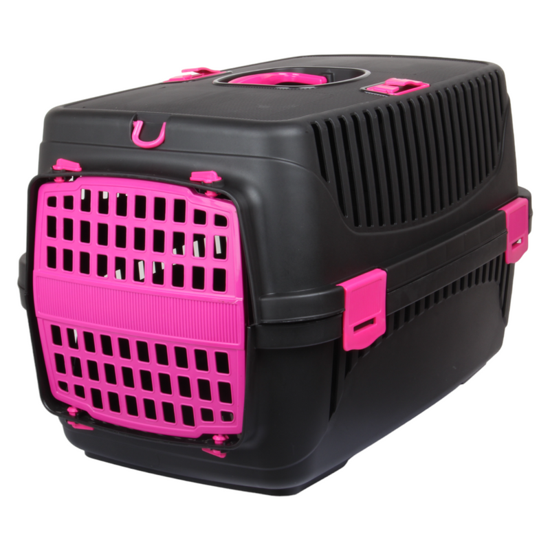 Plastic Large Pet Carrier. Pet Travel Box. Black & Pink