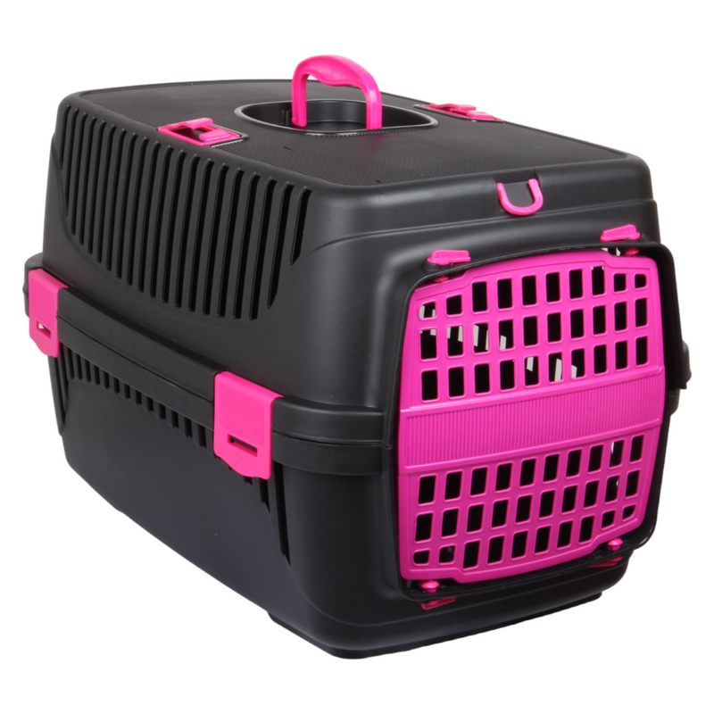 Plastic Large Pet Carrier. Pet Travel Box. Black & Pink