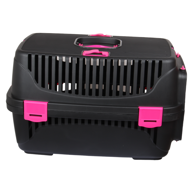 Plastic Large Pet Carrier. Pet Travel Box. Black & Pink
