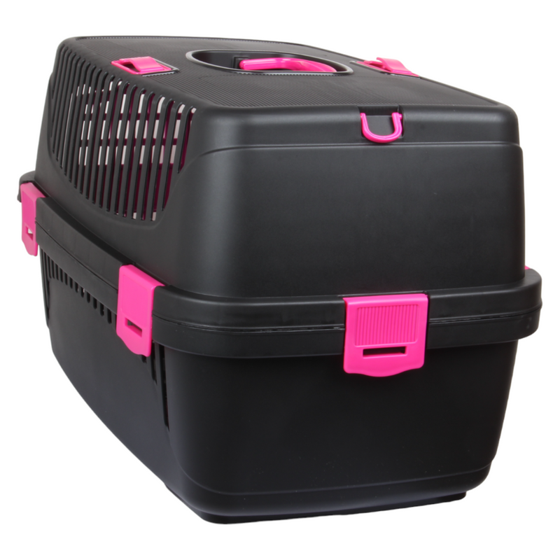 Plastic Large Pet Carrier. Pet Travel Box. Black & Pink