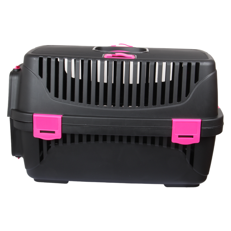 Plastic Large Pet Carrier. Pet Travel Box. Black & Pink