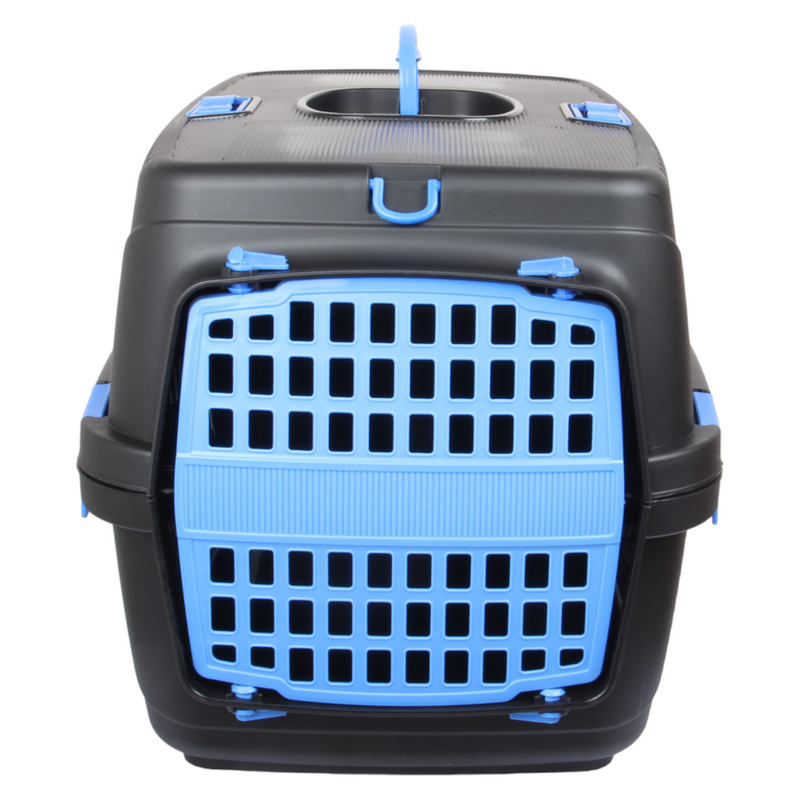 Plastic Large Pet Carrier. Pet Travel Box. Black & Blue