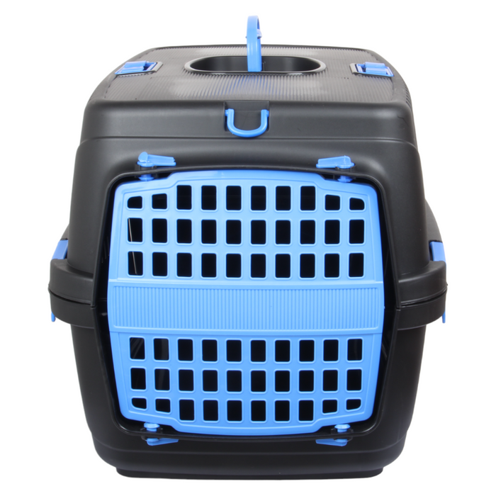 Plastic Large Pet Carrier. Pet Travel Box. Black & Blue