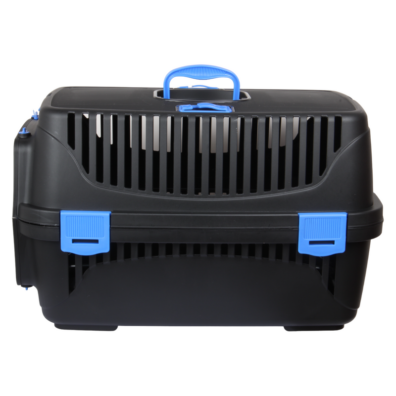 Plastic Large Pet Carrier. Pet Travel Box. Black & Blue