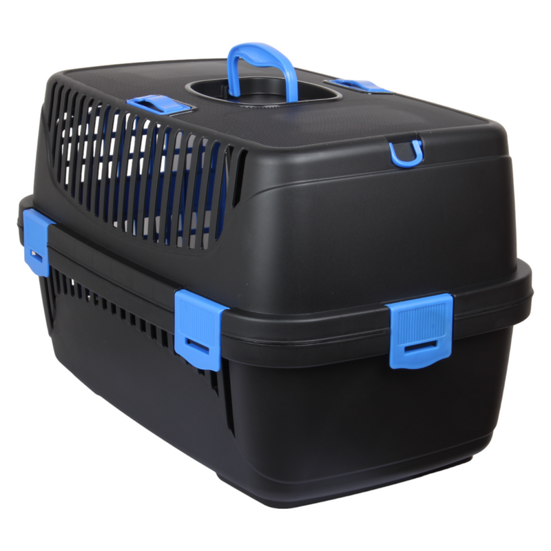 Plastic Large Pet Carrier. Pet Travel Box. Black & Blue