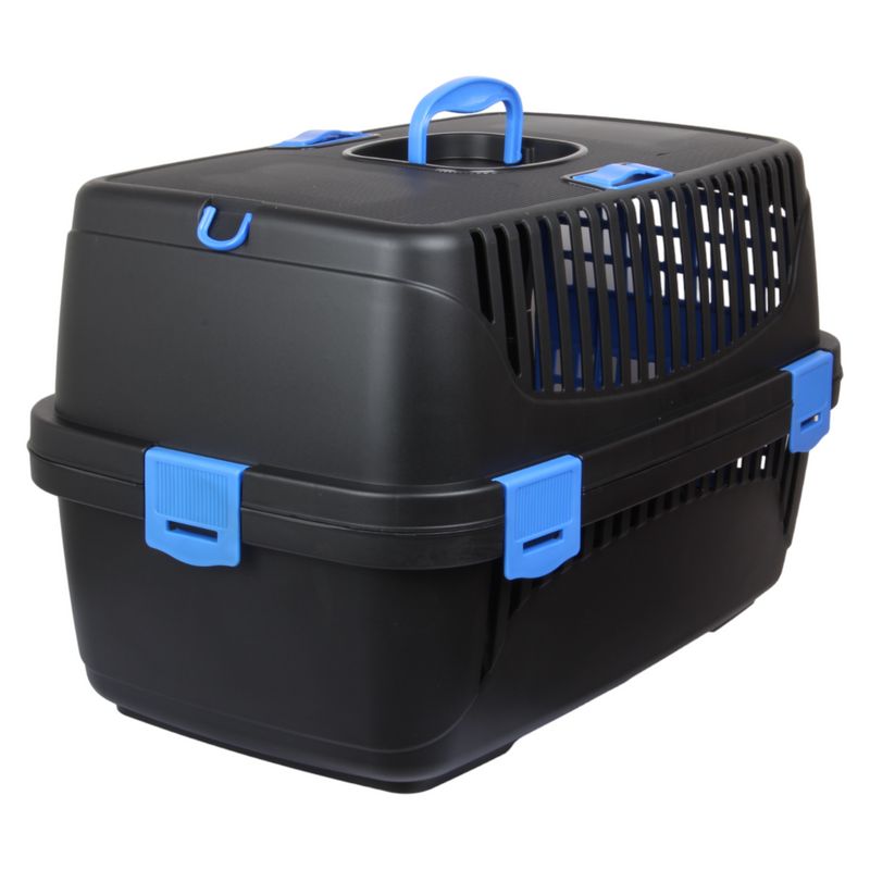 Plastic Large Pet Carrier. Pet Travel Box. Black & Blue