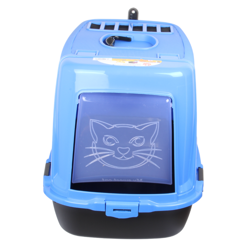 Pet Hooded Litter Tray Box with Scoop. Carbon Filter Litter Box. Blue.