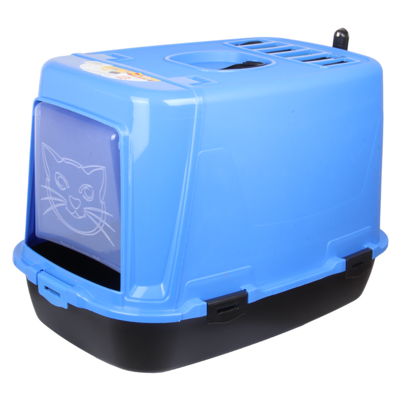Pet Hooded Litter Tray Box with Scoop. Carbon Filter Litter Box. Blue.