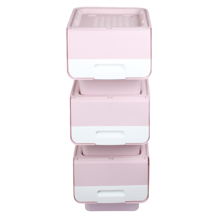 Large Stacking Pick Bin. Wheeled Box with Front Lid. (Set of 3 x 33L)