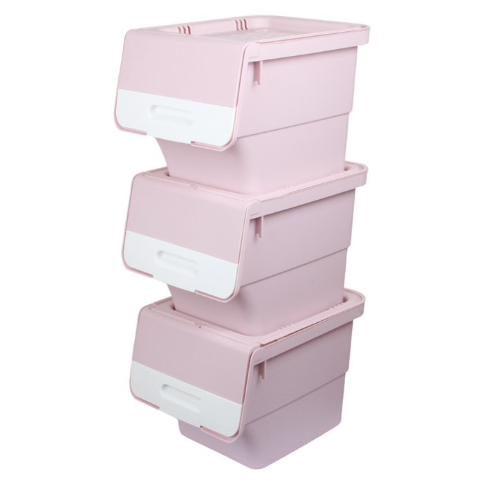 Large Stacking Pick Bin. Wheeled Box with Front Lid. (Set of 3 x 33L)