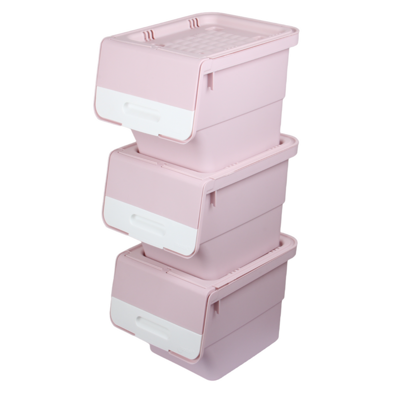 Large Stacking Pick Bin. Wheeled Box with Front Lid. (Set of 3 x 33L)